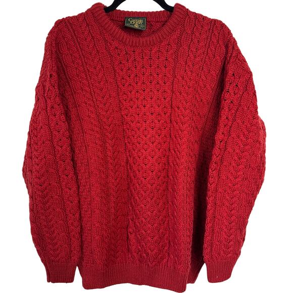 Vintage Carraig Donn Crewneck Pullover Cable Knit Merino Wool Sweater Red M - Picture 2 of 7